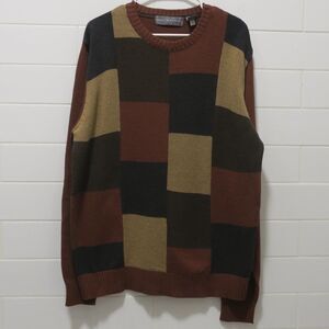 OSCAR DE LA RENTA vintage mens sweater knit brown Large block cotton grandpa pul